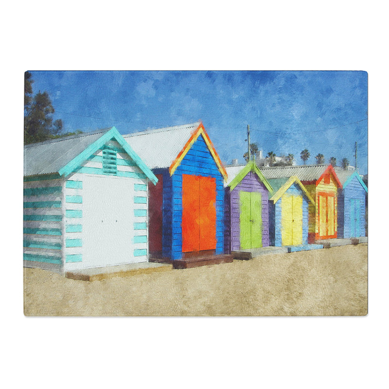 Colourful Beach Huts Painting Chopping Board, 0.4cm H x 20cm W x 28.5cm L
