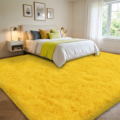 Tapis uni jaune moelleux pour salon chambre à coucher chambre d'enfant chambre d'enfant