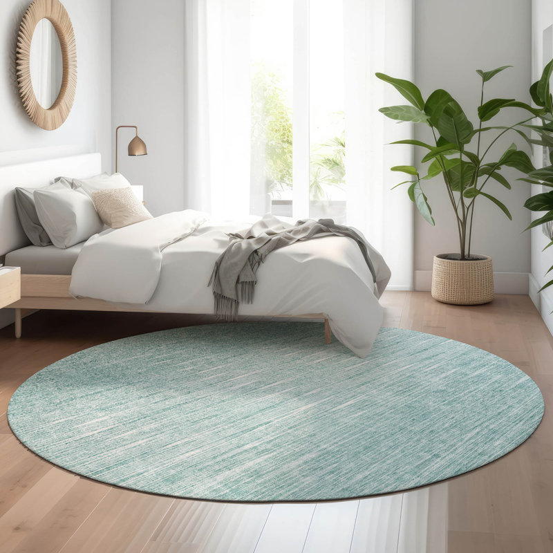 Tapis turquoise Prisco lavable à la machine de qualité supérieure, Rond 8 pi