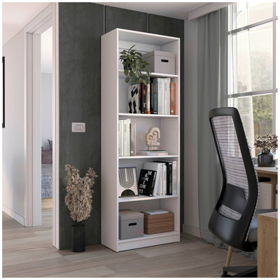 Bibliothèque Home 4 tablettes avec rangement à plusieurs niveaux - Blanc - Bureau