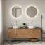 Meuble-lavabo mural 60 po avec portes doubles et lavabo rond à motif de pierre blanche