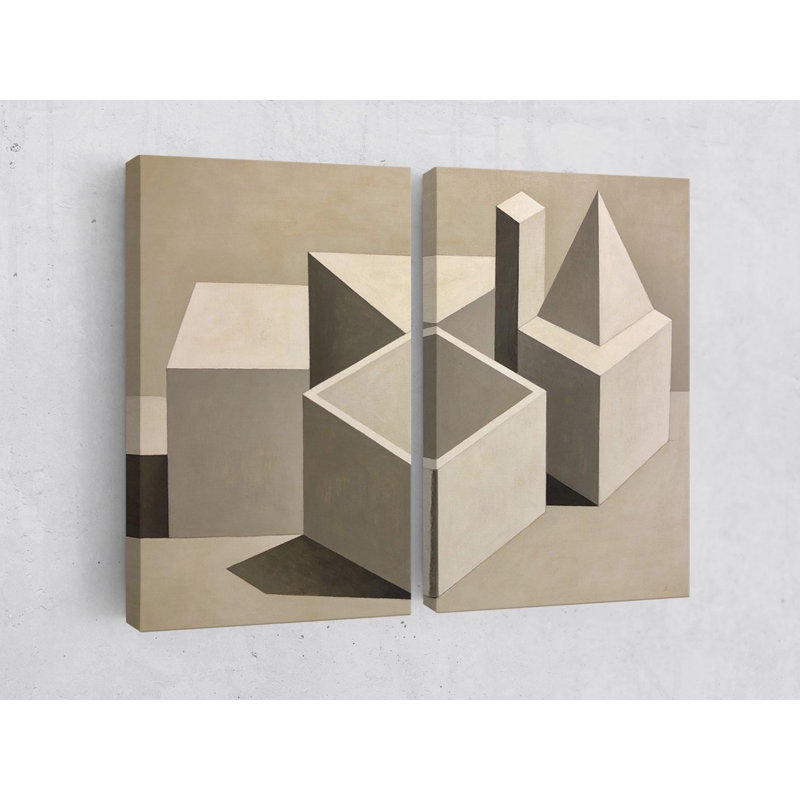 Reproduction d'art abstrait abstrait géométrique sur toile, décoration murale minimaliste moderne dans des tons neutres, art de grandes formes 3D architecturales pour le salon, reproduction de peinture