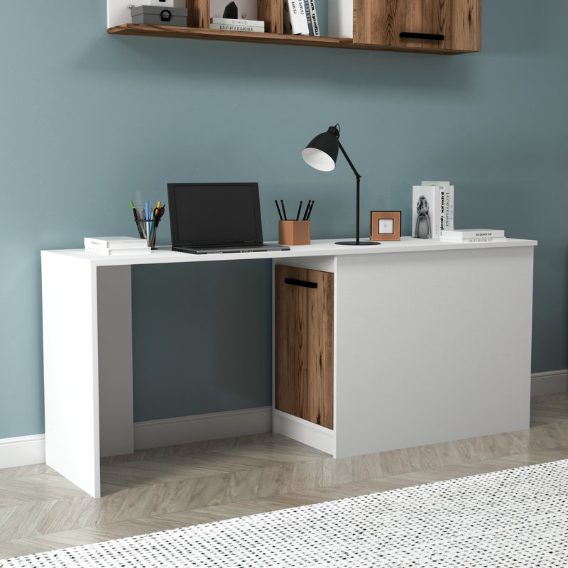 Izidora Computer Desk, Light Walnut, White