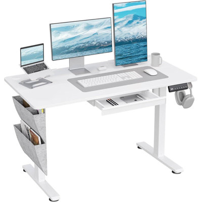 55" x 24" Electric Standing Desk with Drawer – Height Adjustable Sit-Stand Desk with 3 Preset Heights, Side Hook, Storage Pocket, and Cable Clips for