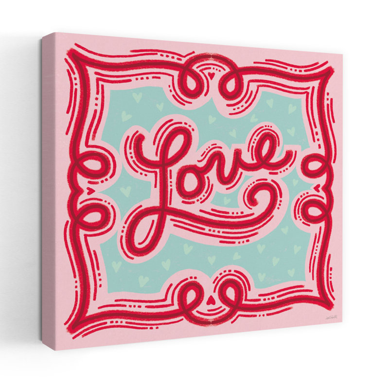 Art contemporain «Sweet Hearts I» avec cœur crème, H 32 po x l 32 po