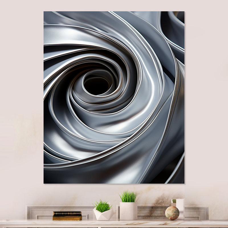 «Gray Spiraling Abstraction», art mural abstrait en spirale en métal, H 32 po x l 16 po x P 1 po