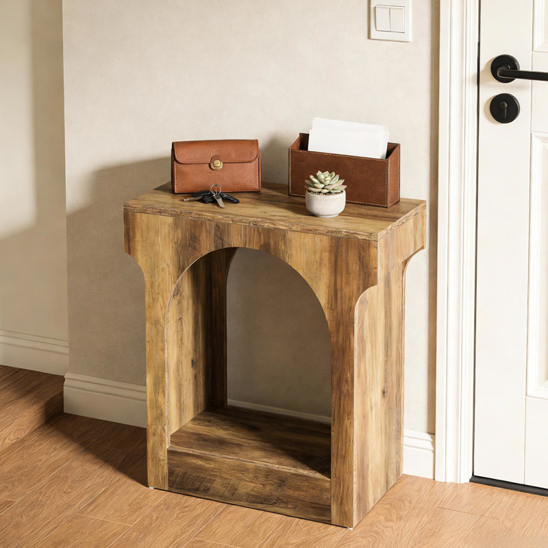 Table de bout Mid-Century moderne à 2 arches en bois, brun rustique, de qualité E1, à gratter et à eau, installation simple pour la chambre à coucher ou le salon