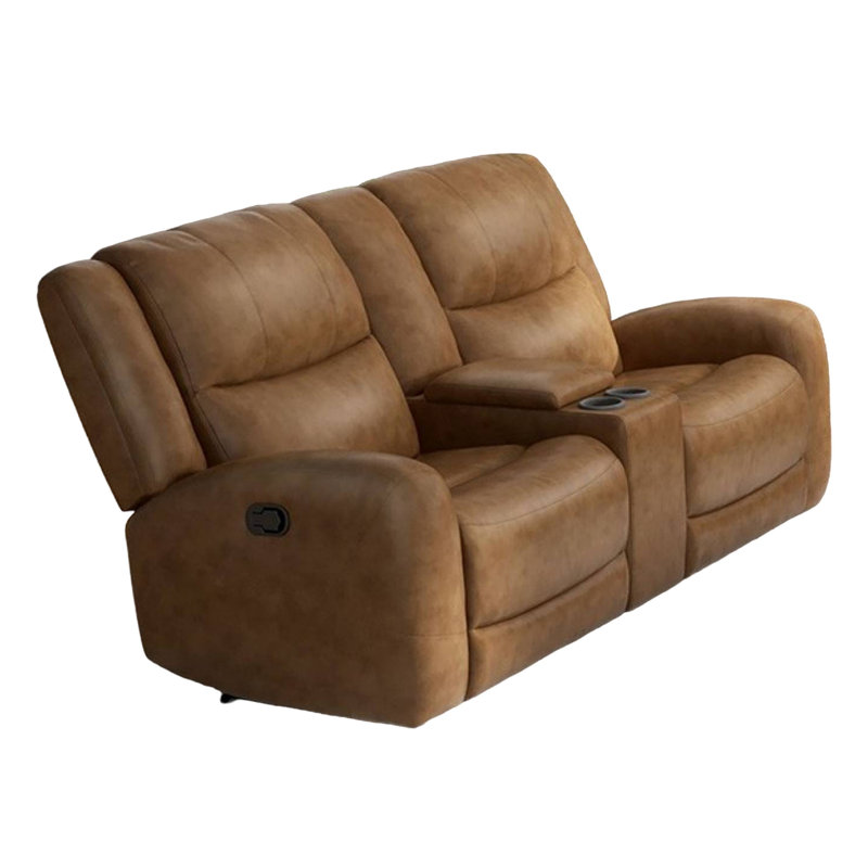 Causeuse Leos, inclinable manuellement, console centrale, 79 po, cuir brun