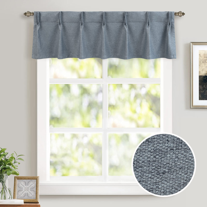 Pinch Pleat Valance for Kitchen Window Blackout Faux Linen Textured Solid Beige Valance for Living Room  Farmhouse Linen Curtain Valance Window Treatment Back Tab