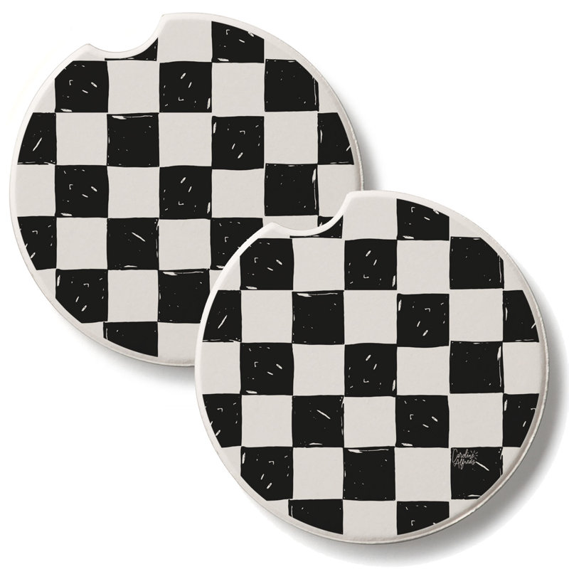 Checkered 2 Pack Stone Car Coasters