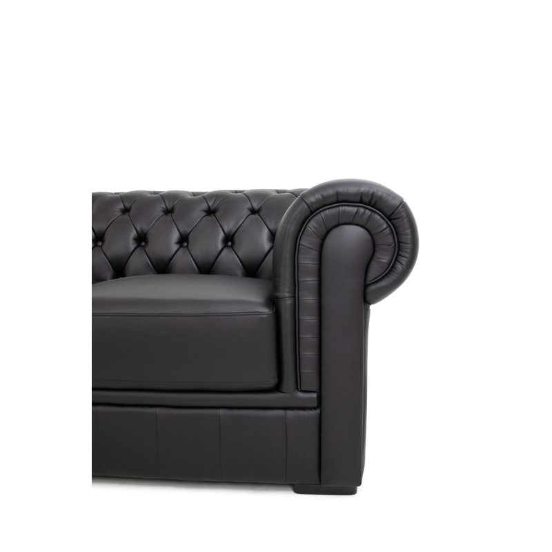 Bailasan 72.5" Handcrafted Top Grain Cow Genuine Leather Chesterfield Loveseat, Black Genuine Leather