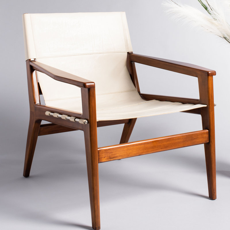 Fauteuil Tesso, Cuir véritable blanc, Brun