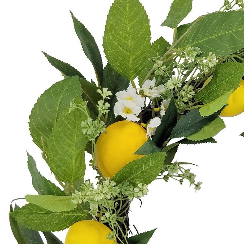 24" Artificial Daisy Floral Spring Door Wreath with Lemons, Multicolor