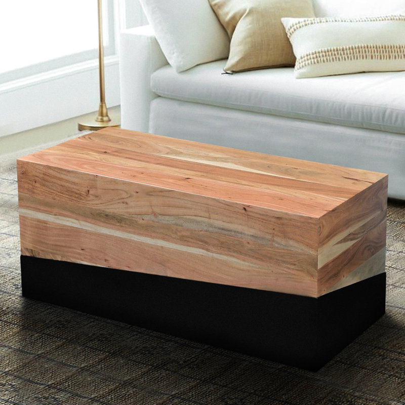 Caelin Industrial Rectangular Coffee Table With Wooden Frame, Brown, 14" H  x 45" L x 24" W