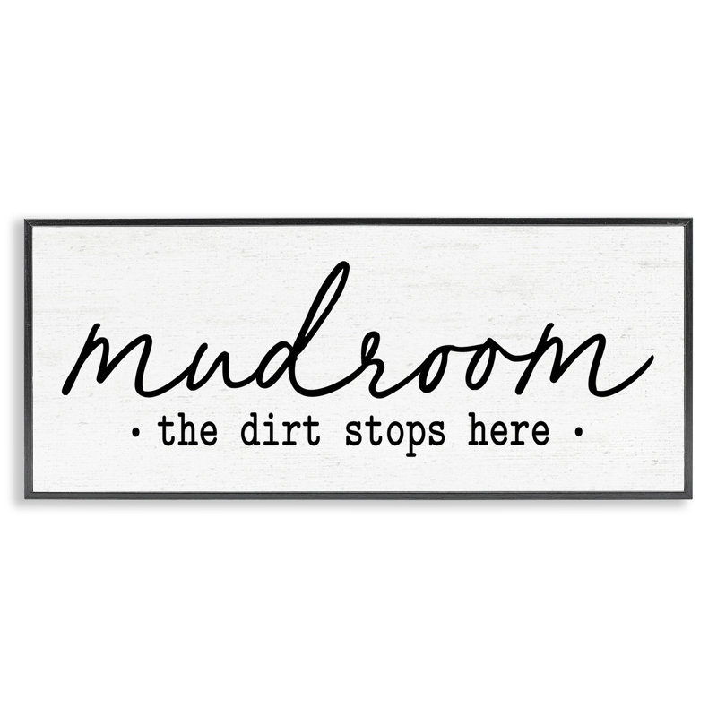 Motif de grain rustique «Dirt Stops Here Mudroom», Giclée encadrée noir minuit, H 13 po x l 30 po x P 1,5 po