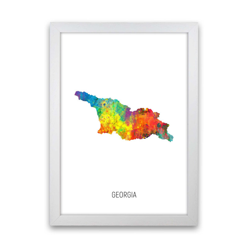 Georgia Watercolour Map by Michael Tompsett - Print, White Framed, 88cm H x 64cm W x 3cm D
