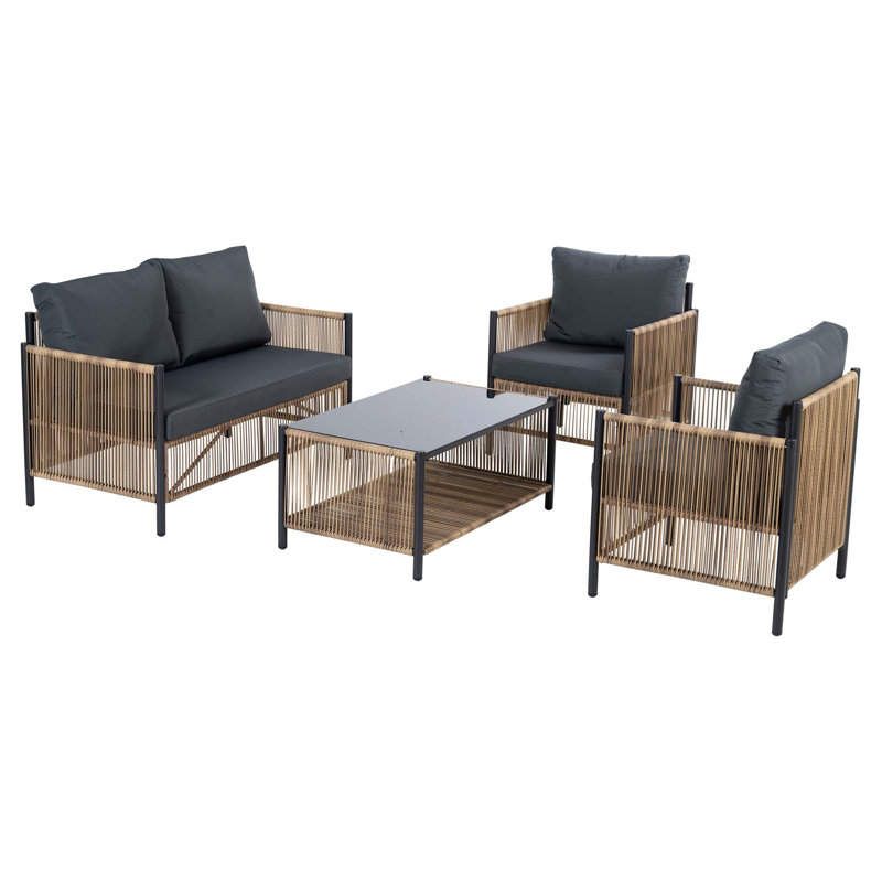 Ensemble de canapé de patio en osier avec coussins 4 pièces