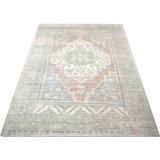 One-of-a-Kind Hand-Knotted 1960s 6'11" x 11' Wool Area Rug in Red/Blue/Ivory/Green