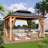 Solid Wooden Patio Gazebo with Double Roof, Netting and Curtains-105295596-105295599-112958893