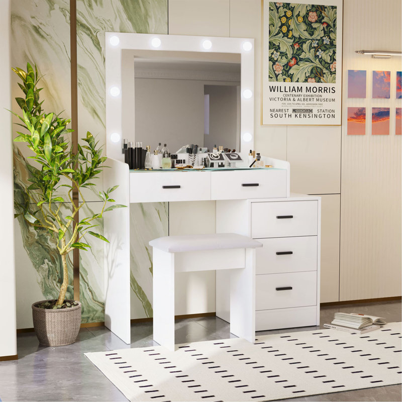 Coiffeuse réglable blanche avec 5 tiroirs