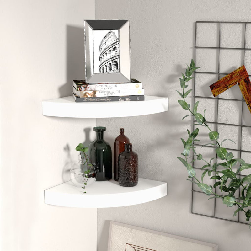 Arst 2 Piece Corner Shelf, 3.8cm H x 25cm W x 25cm D, White