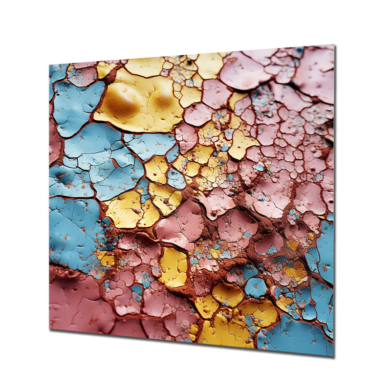 «Pink and Blue Gemstone Fusion», reproduction d'art murale abstraite en métal, H 16 po x l 16 po