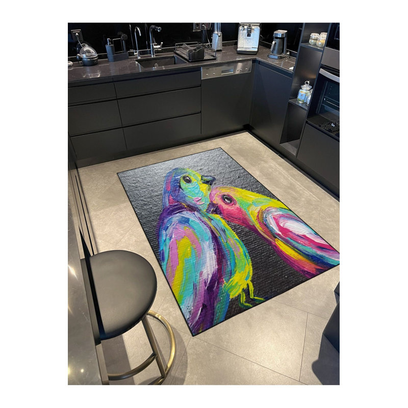Tapis tissé multicolore Birds, Sous-tapis rectangulaire de 3 pi 3 po x 4 pi 11 po