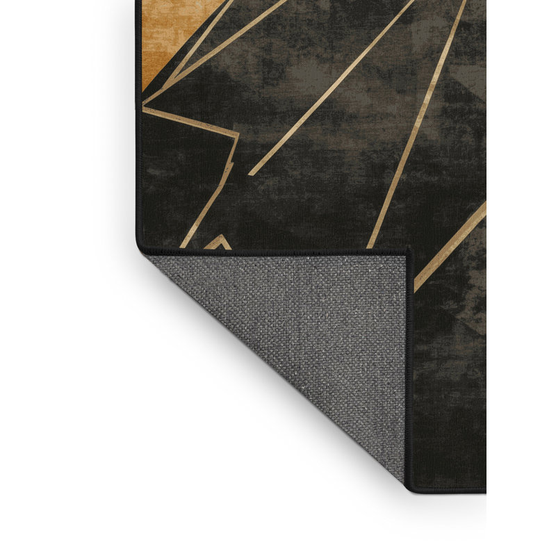 Soft Plush Dunmire Musketeer Retro Geometric Area Rug in Black – Black Binding, 8x10