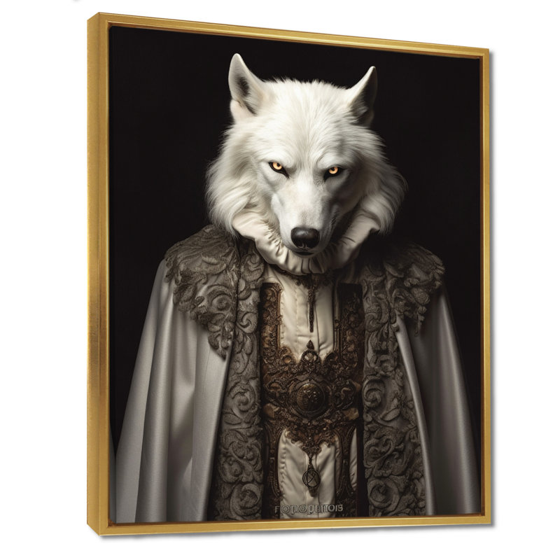 Loup blanc, sagesse de la grâce noble - loup, art mural, H 32 po x l 24 po x P 1 po, Toile avec cadre flottant or