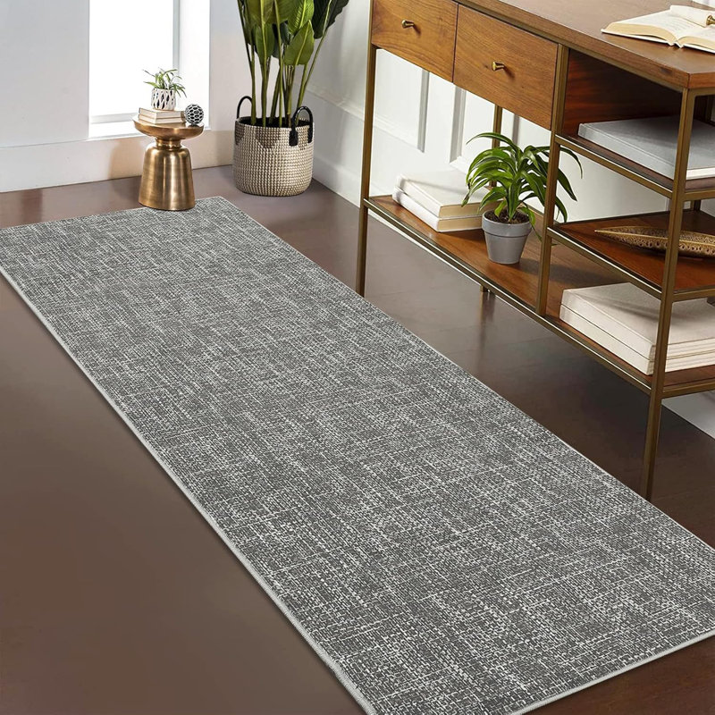 2x6 Runner Rug Washable Runner Rug Modern Abstract Runner Mat Hallway Contemporary Solid Rug Non-Slip Foldable Aesthetic Accent Floor Carpet Grey