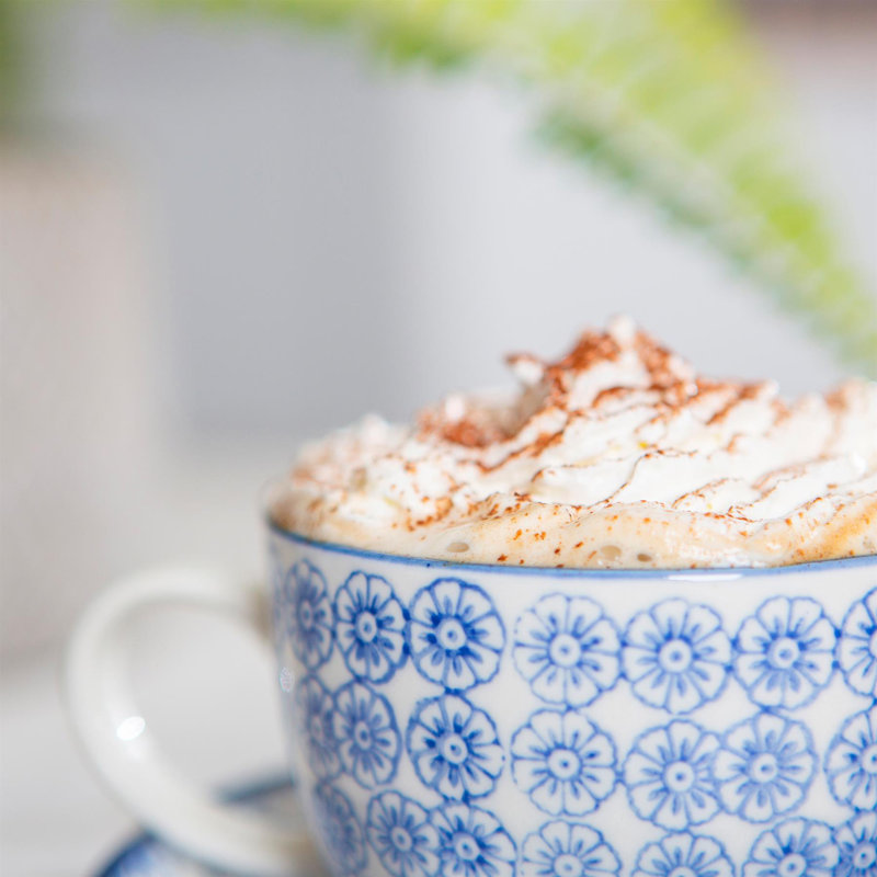 Nicola Spring - 250ml Hand-Printed Cappuccino Cup & Saucer Set - 250ml - 12 Pieces