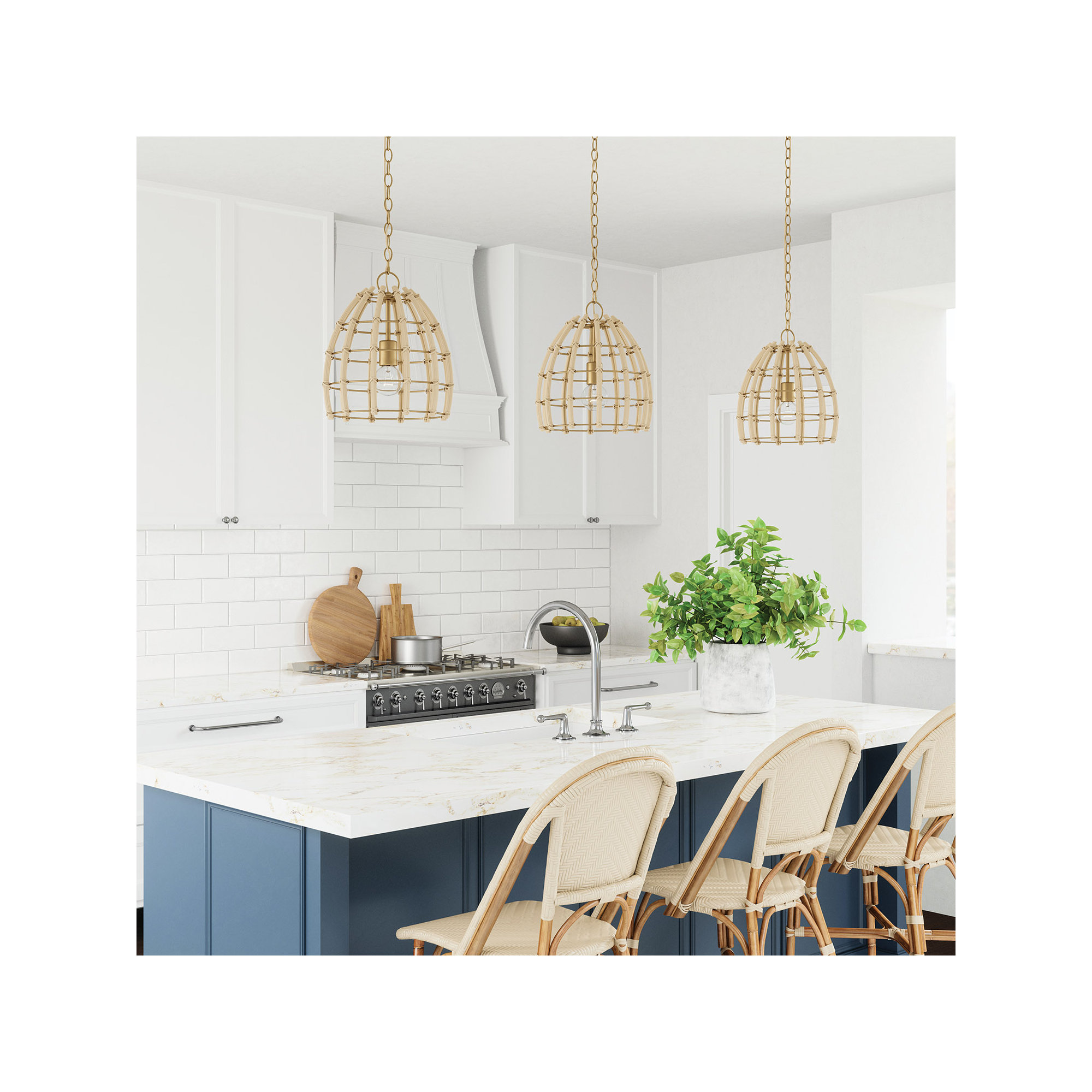 Almita 4 Light Rattan Dimmable Pendant, 12" W X 14.5" H