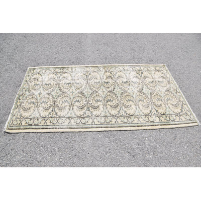 Tapis turc rétro tissé à la main avec un élégant motif oriental beige