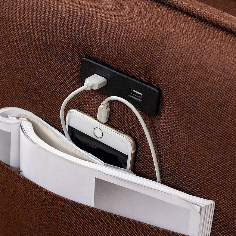 Canapé modulaire avec chargeur USB et coussins, Brown
