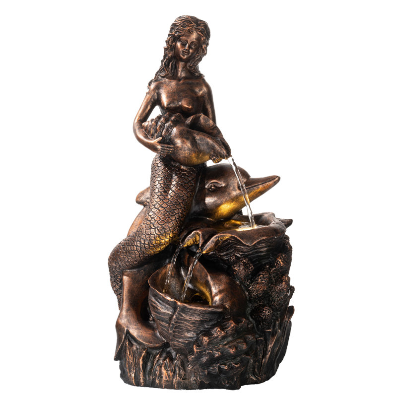 TERESA'S COLLECTIONS 21" Large Mermaid Water Fountains Outdoor with LED Light Auto Slient Pump, Water Features for Yards Patio Garden Balcony Porch, Mermaid Garden Gifts for Mom