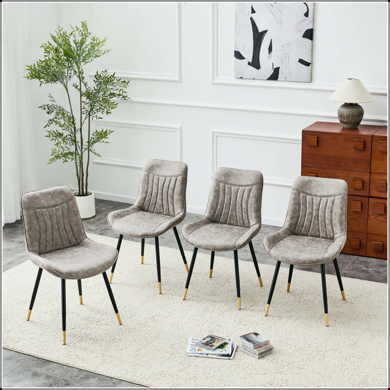 Chaise de salle à manger en tissu Grey Tech avec pieds dorés - ensemble de 4, Grey, 4, Grey