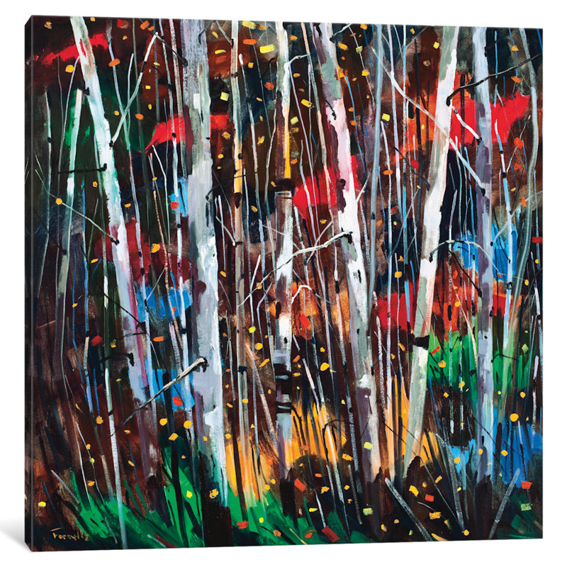 «Autumn Fireworks», reproduction d'art sur toile tendue, H 18 po x l 18 po x P 1,5 po, Toile encadrée noire, Pas de tapis