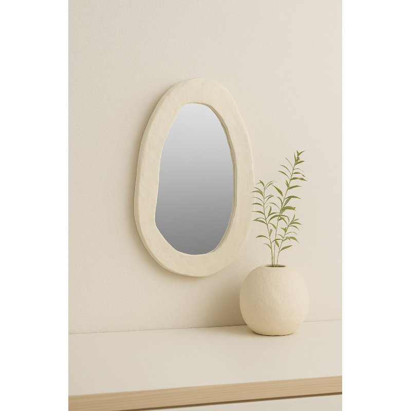 Miroir rond en papier mâché blanc cassé