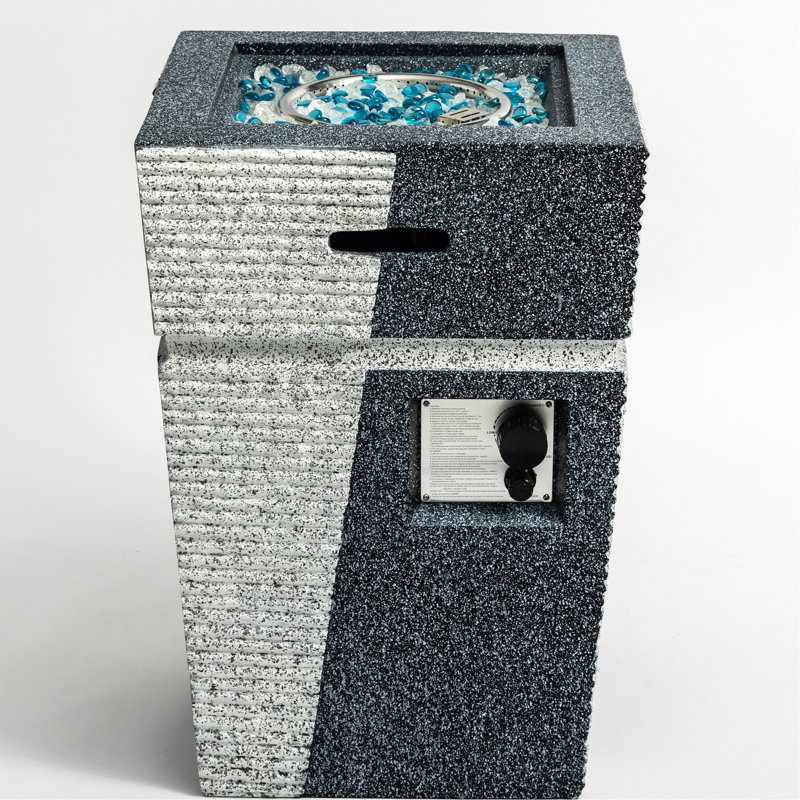 Patio de foyer au propane - colonne de béton, flamme réglable, gris-bleu, poids de 66 lb, feu de sortie de 40000BTU pour chauffage au gaz extérieur, profondeur de 20 po, chaleur, pierres incluses