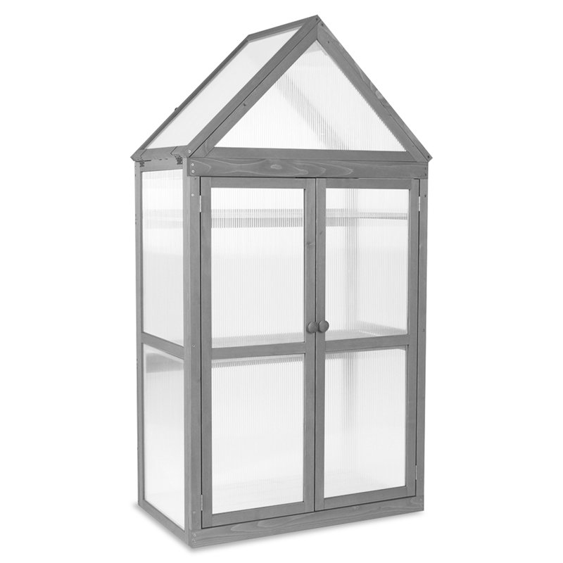 Gray Fir Wood Garden Greenhouse with Adjustable Shelf