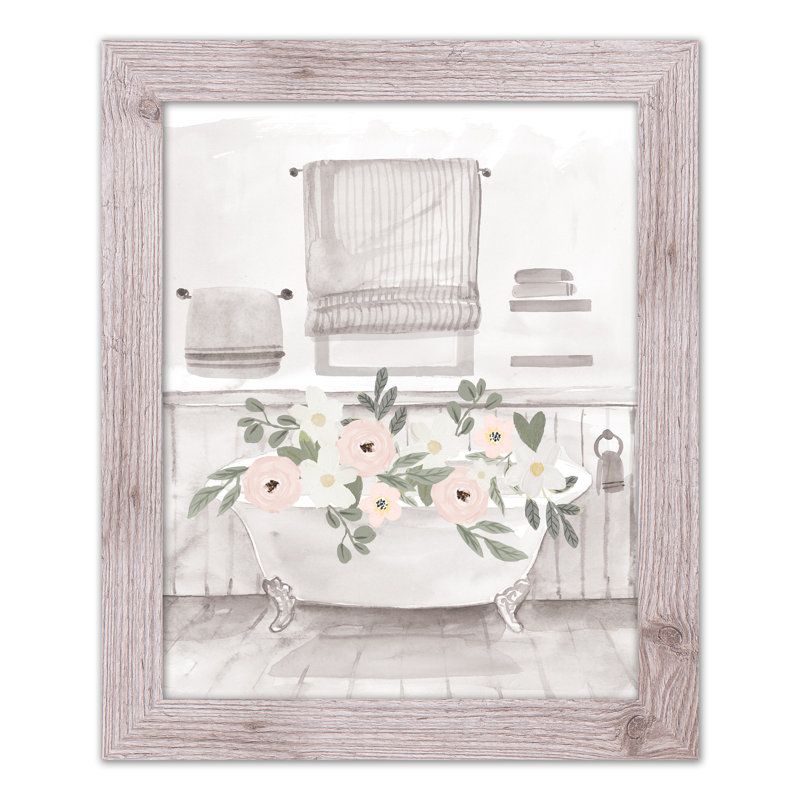 Doux baignoire florale - peinture encadrée, Cadre blanc
