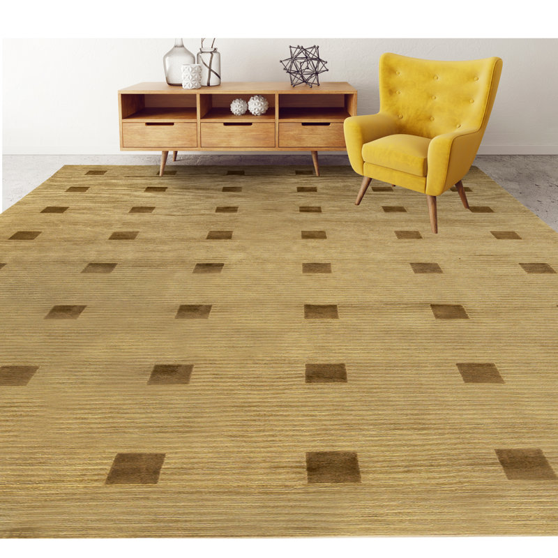 Hand Knotted Wool Area Rug in Gold, Rectangle 10' x 14'