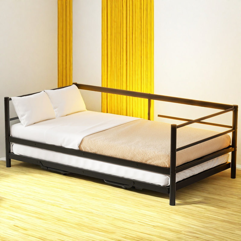 Multi-function Daybed with LED and Adjustable Trundle, Black