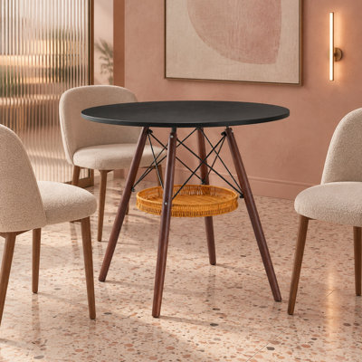 Table de salle à manger ronde moderne en bois massif de 80 cm (31,5 po), couleur noyer, avec rangement