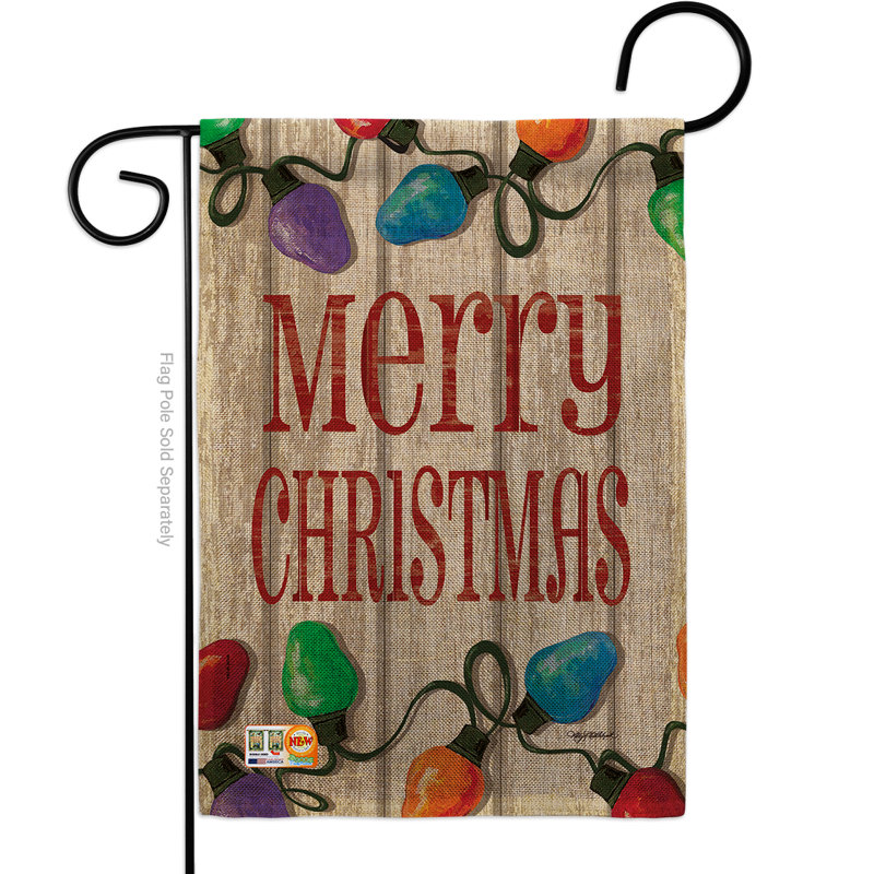 Drapeau de jardin Datev Bright Merry Christmas, Toile de jute, Rouge foncé