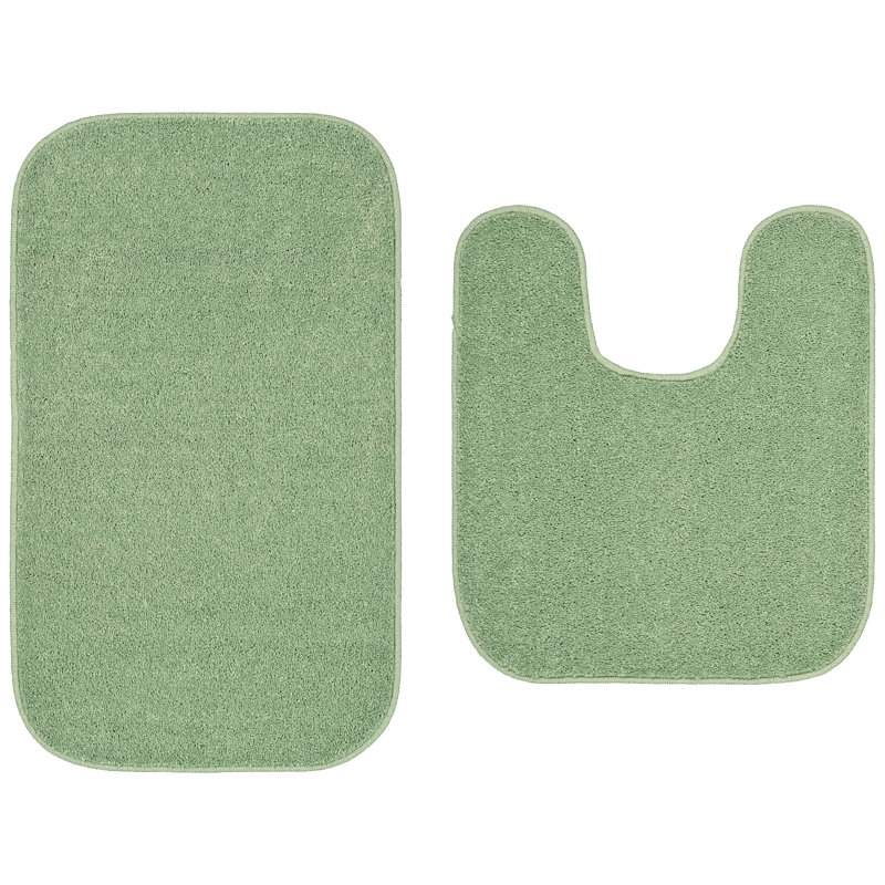Kammer 2 Piece Washable Bathroom Rug Set With Contour and 20"x34" Bath Rug Black, Green