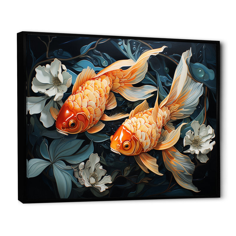 " Fishing Harmonious Hues I ", Black Floater Framed, 16" H x 32" W x 1" D