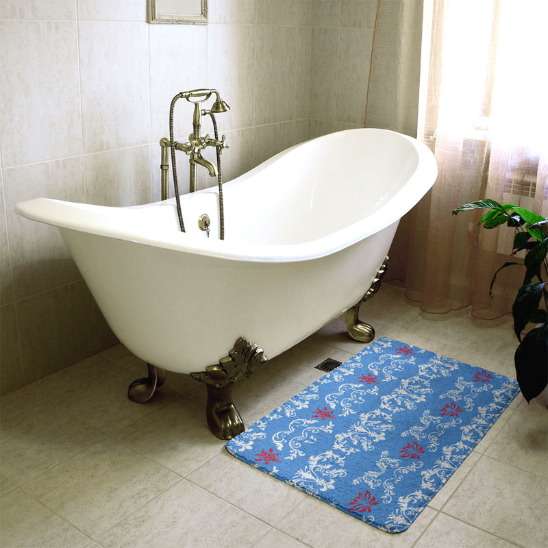 Tapis pour salle de bain Houston, l 17 po x L 24 po, Blanc / bleu clair / rouge