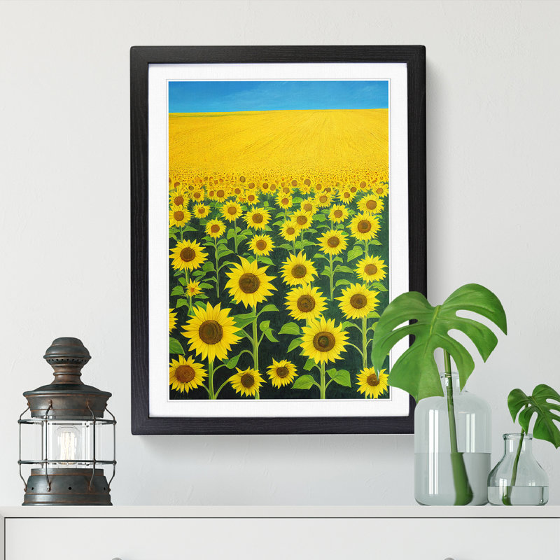 Sunny Sunflower Field - Picture Frame Print, 64cm H x 25cm W x 2cm D, Walnut