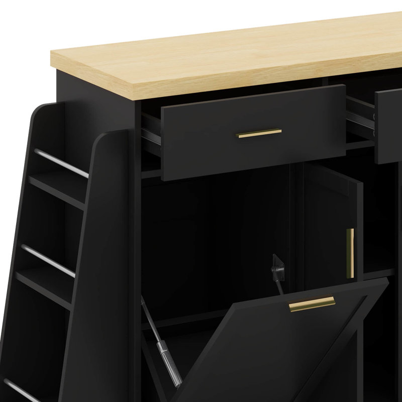 Buffet multifonctionnel avec rangement pour poubelle cachée, armoire à porte coulissante et support à épices à 3 niveaux - Design moderne deux tons